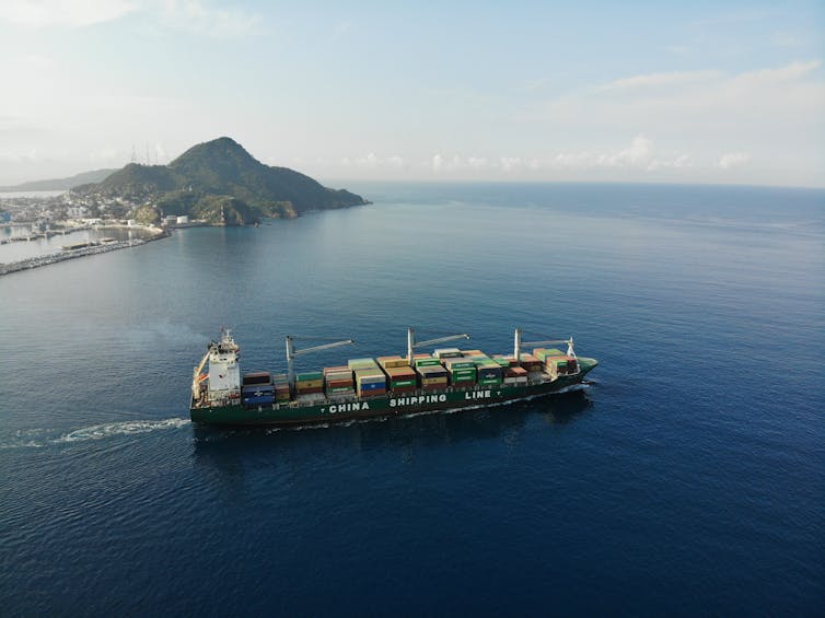 A Chinese container ship arrives in the Mexican port of Manzanillo