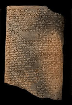 This fragment of a Neo-Assyrian (7th century BCE) clay tablet contains 48 lines of inscription in cuneiform; line 31 contains the omen above.