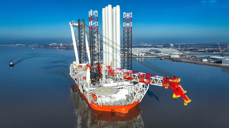 Large ship carries wind turbine blades