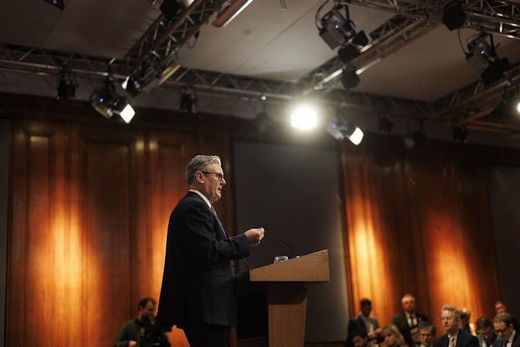 Keir Starmer giving a speech.