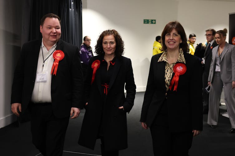 Labour candidate Angeliki Stogia with Labour Party Deputy Leader Lucy Powell and MP Andrew Western