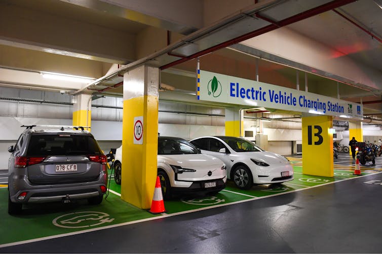EV charging station in multi level car park.