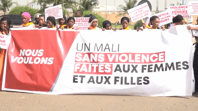 Protest in Mali against violence towards women. Screenshot from the video “Protests in Mali against violence towards women” on the VOA Afrique YouTube channel.</p>
</div>
<p>Since 2012, Mali has been in security turmoil with the emergence and expansion of several radical non-State armed groups: Jamāʿat Nuṣrat al-Islām wal-Muslimīn (JNIM), Al-Qaeda in the Islamic Maghreb (AQMI), Katiba Macina, Al Mourabitoun, and the Islamic State Sahel Province (EIGS). These groups demand the independence and empowerment of territories in the northern region of the country, using targeted violent action to weaken and overthrow the powers that be. The current state of affairs has led to ongoing security disruptions across Mali and other Central Sahel countries.</p>
<p>Today, the security situation in Mali, a member of the Alliance of Sahel States (AES) that withdrew from the Economic Community of West African States (ECOWAS) on January 28, 2024, has been marked by clashes between the Malian armed forces and their allies and non-State armed groups. This situation continues to disproportionately affect the civilian population, especially women and girls who are often victims of sexual violence.</p>
<p>According to the United Nations Population Fund’s (UNFPA) May 2025 Mali Situation Report, the armed groups’ attacks also result in forced marriages and considerably limit access to essential sexual and reproductive health and protection services. In the March 2025 report, UNFPA explains:</p>
<blockquote readability=