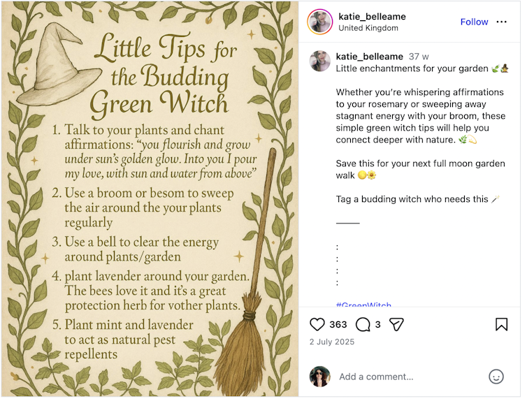 An Instagram post about witch tips.