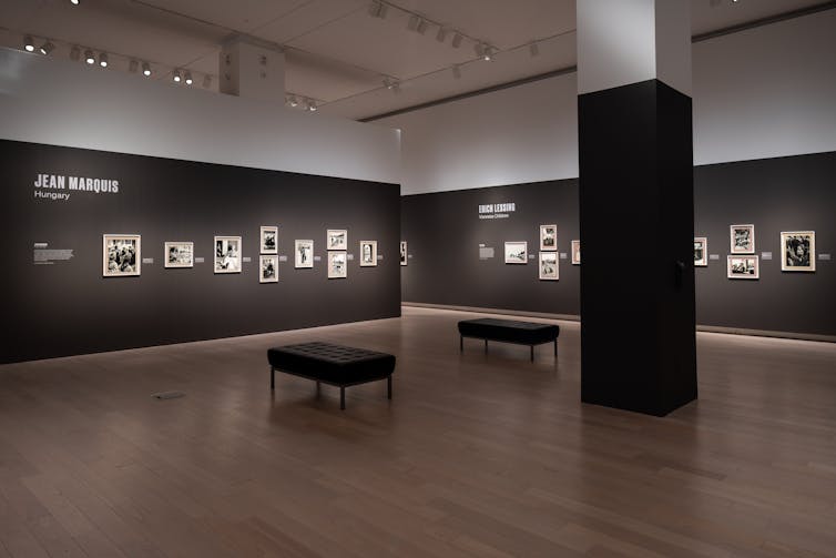Installation view of an art gallery with photographs on the walls