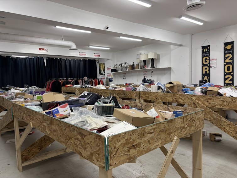 Bins full of merchandise at a liquidation store