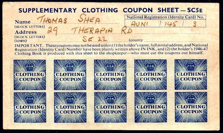 A ration coupon for clothing