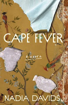 A book cover with an illustration of old wallpaper with birds in a tree peeling off a wall to reveal cement.