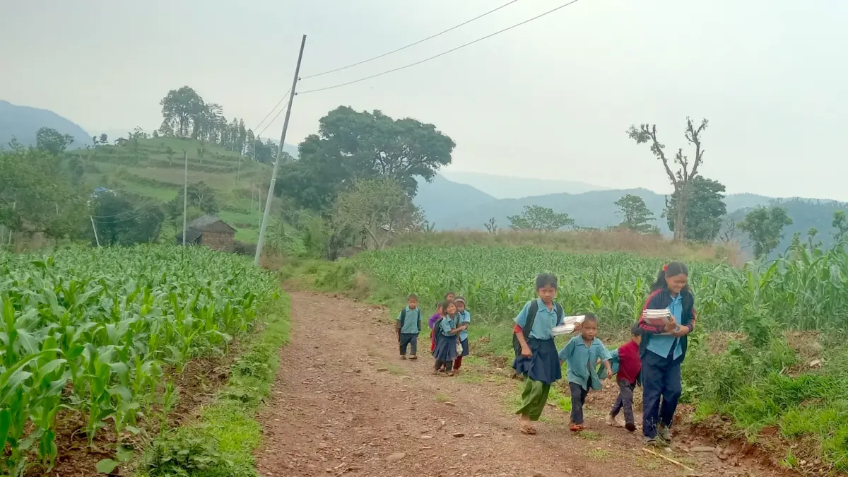Children going to school - Photo of Jimling Village in Rapti Municipality of Chitwan District, Nepal. Photo by Biswash Chepang.
