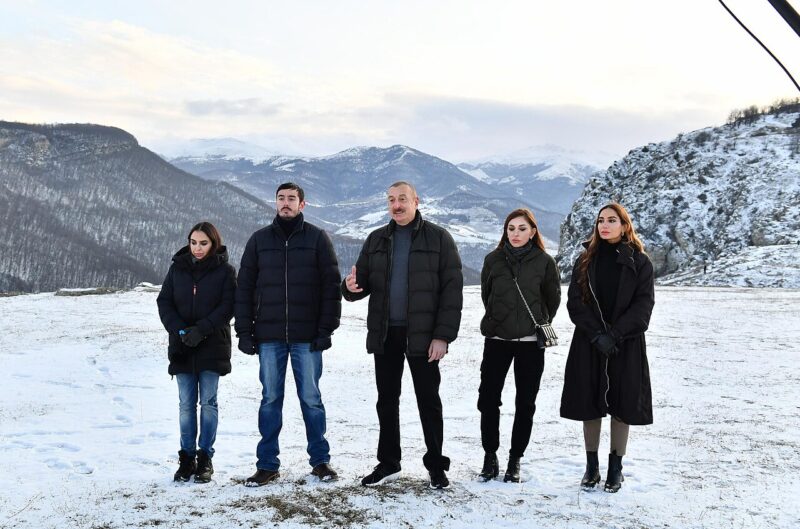 The President of Azerbaijan Ilham Aliyev, First Lady Mehriban Aliyeva and family members visited Shusha city.