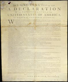 A yellowed manuscript that says 'A Declaration' across the top.