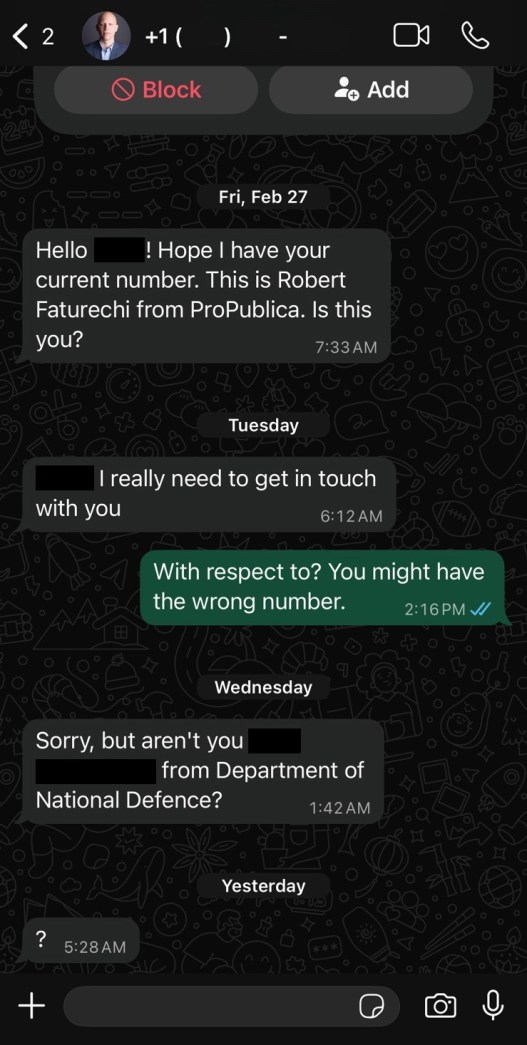 A screenshot of a WhatsApp conversation.