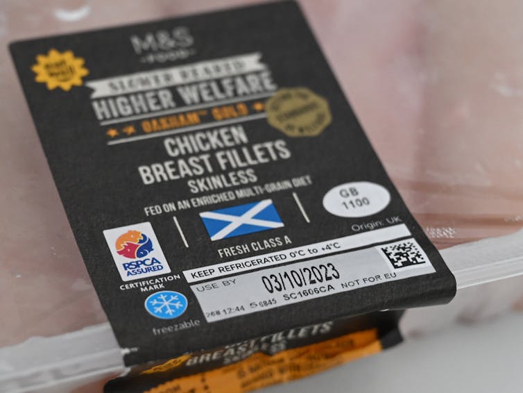 Chicken breast fillets on sale in Belfast, Northern Ireland with not for EU on label.