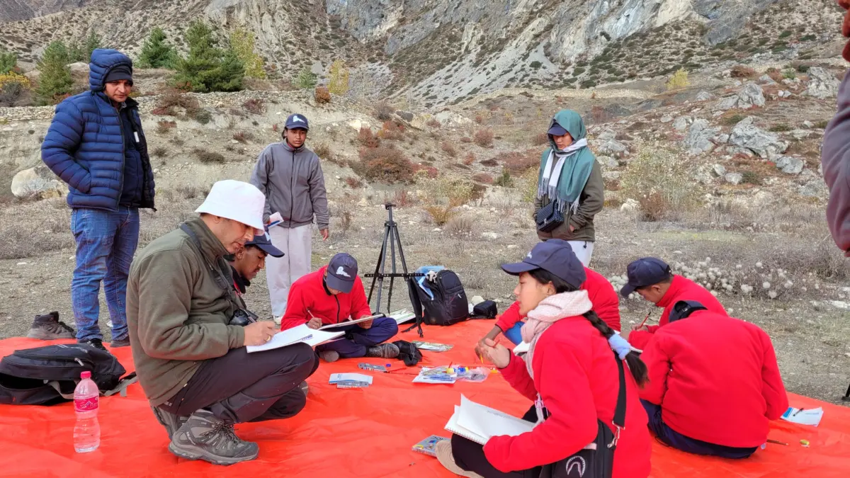 Anil interviews student in Snow Leopard Scout’s Monitoring Camp in Annapurna Conservation Area (4,000 m), photo provided by Teka Samuha Nepal.