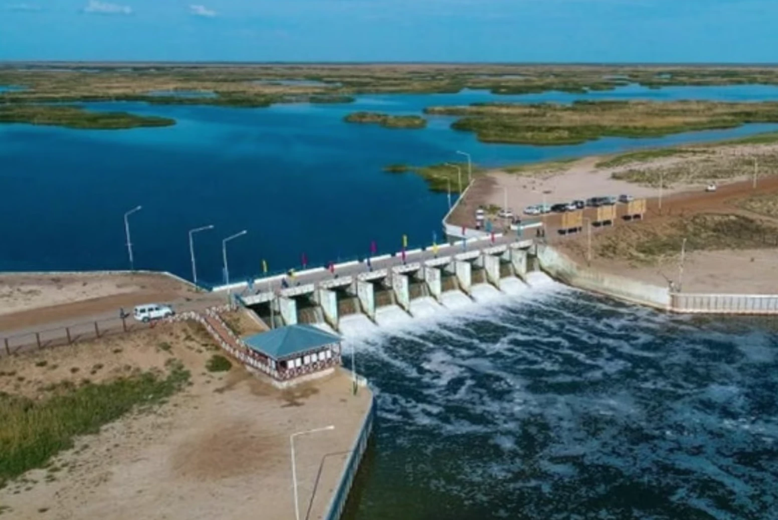 The Kokaral Dam built in Kazakhstan to trap water and save the North Aral Sea. 