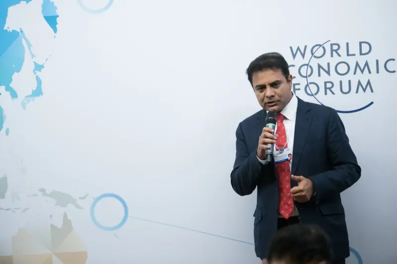 K T Rama Rao, Minister of IT, Municipal Administration and Urban Development, Industries and Commerce, Public Enterprises, Sugar, Mines and Geology, and Non-Resident Indian Affairs of Telangana, India., speaking during the session Global Tech, Local Solutions: Artificial Intelligence at the Annual Meeting 2018 of the World Economic Forum in Davos