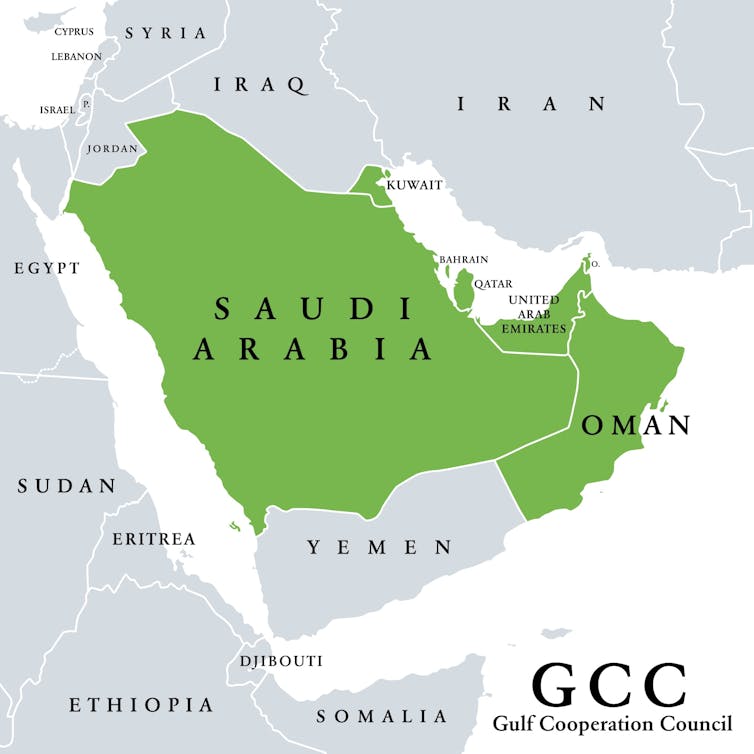 A map of the Gulf region.