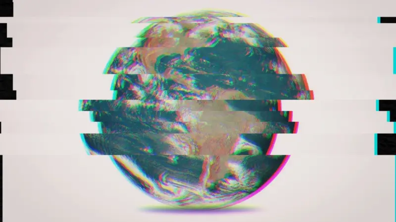 A warped earth that has been pixelated and skewed. 