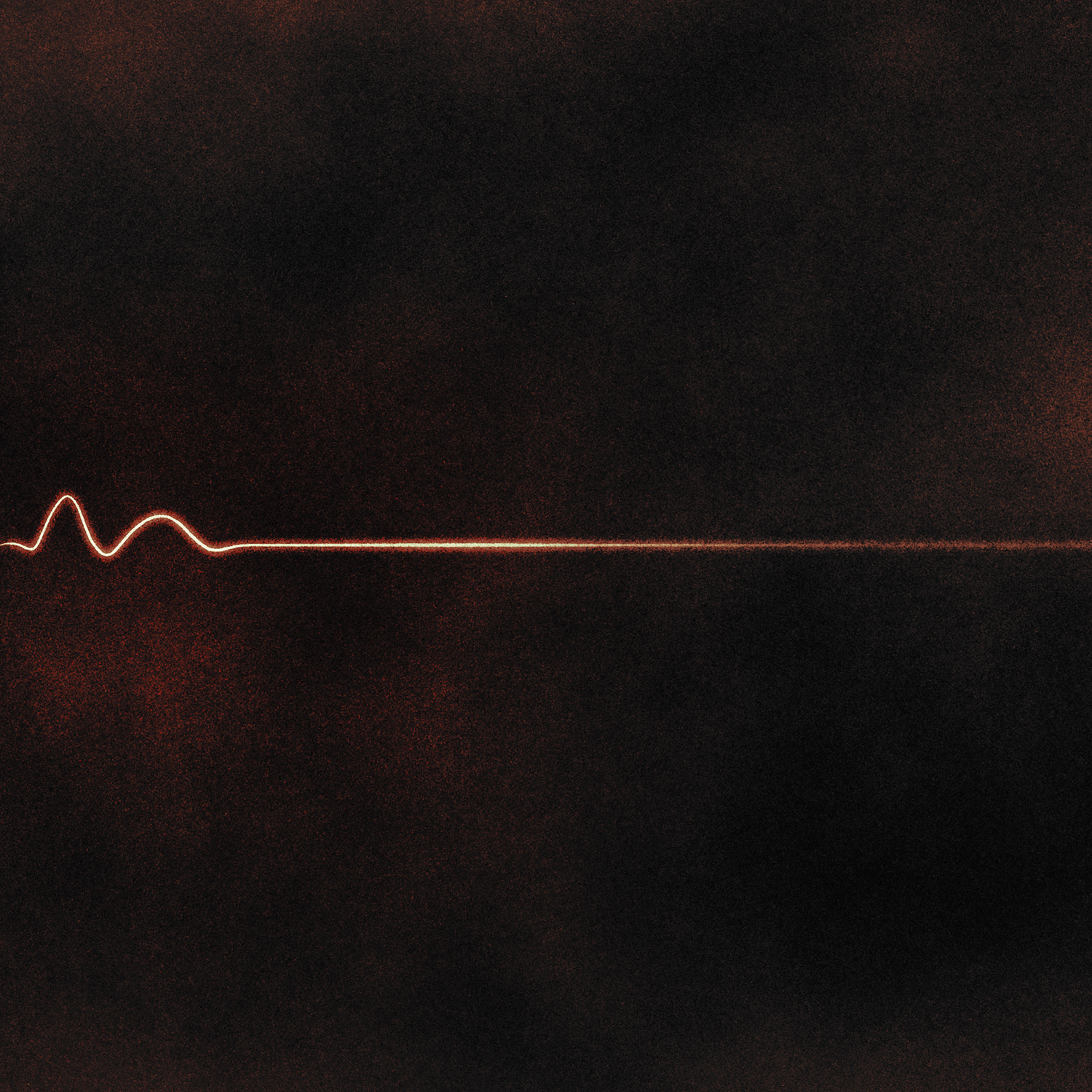 A white EKG line against a black backdrop. The line raises twice at the start and then flatlines.