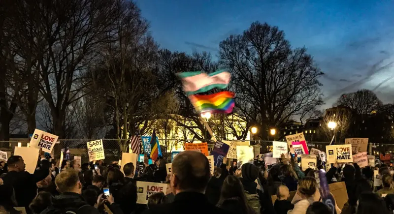 A protest in Washington DC, USA, calling on officials to protect transgender youth.