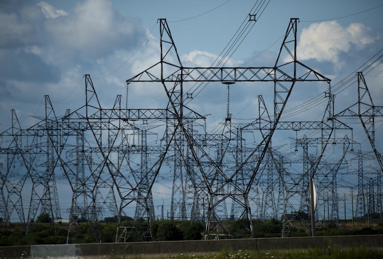 rows of transmission towers