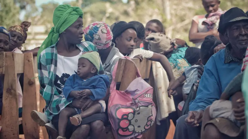 Displaced people in Haiti, mainly women with young children.