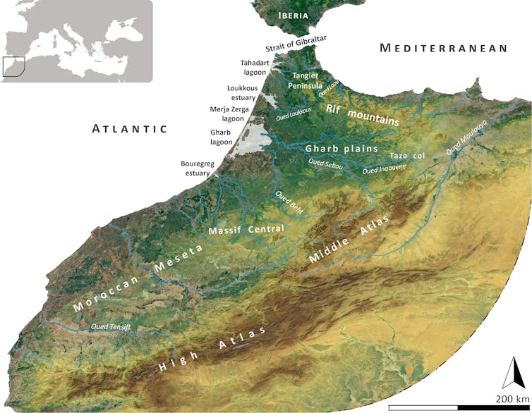 A map showing a portion of north Africa and the tip of Europe against a white backdrop.