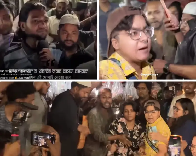 Screenshots from videos circulating on social media showing the mob attack on the assumed transgender and homosexual individuals in Shahbag, Dhaka. Image credit Ali Hossain Tonmoy, Oporazoya and Somoy TV. Fair use.
