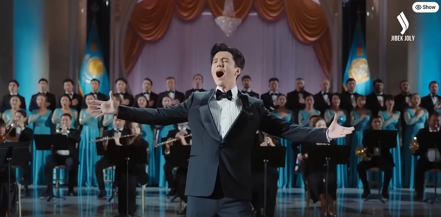 Dimash performing Kazakhstan's national anthem.