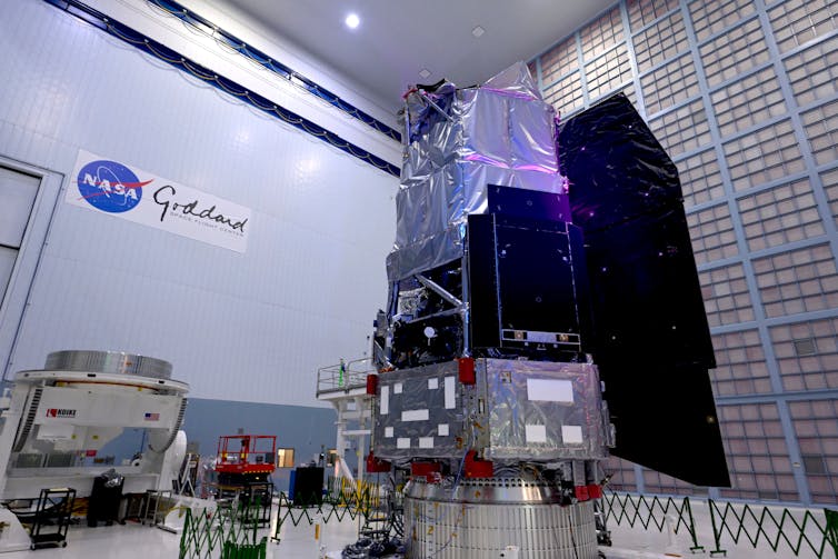 The Roman telescope inside the largest clean room at Nasa's Goddard Space Flight Center in Greenbelt, Maryland.