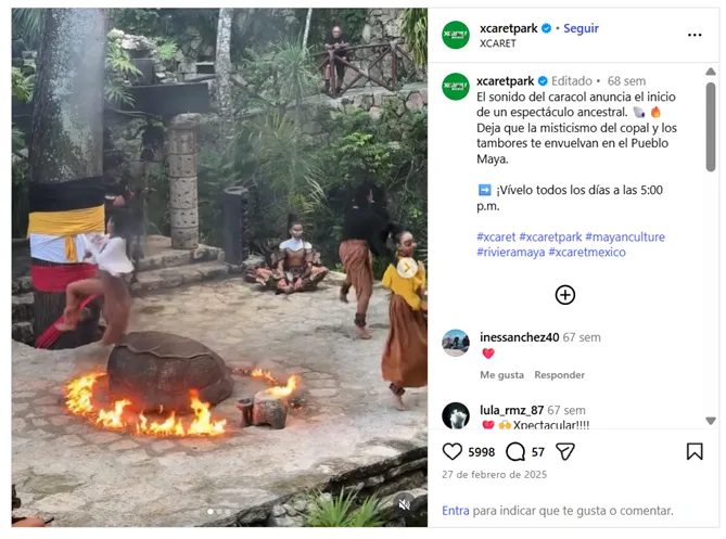 Video que muestra a unas personas lo que parece un rito Maya. El texto invita a vivir la experiencia del Paque Xcaret