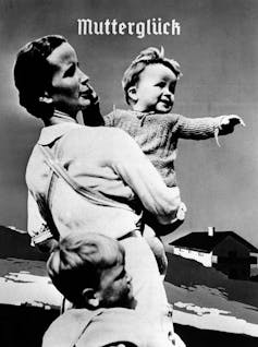 Poster of a woman holding her two children