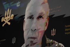 A bald man on a screen.