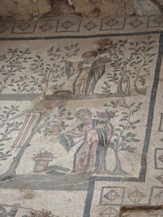 Roman farm women in mosaics at the Villa Romana del Casale, Sicily.