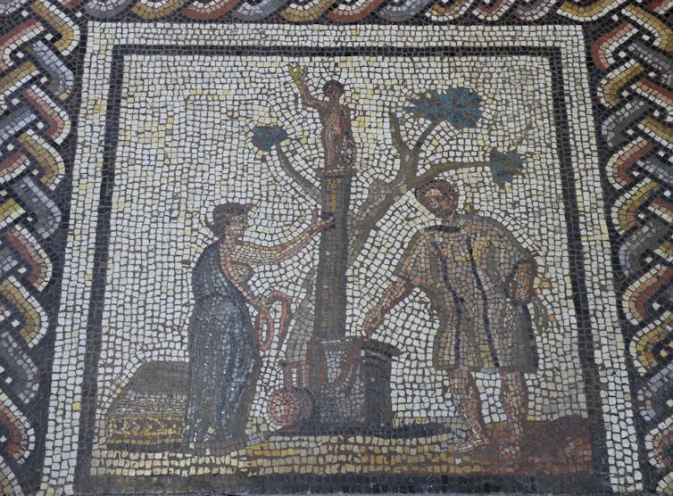 Mosaic depicting a rustic calendar, panel showing a scene of sacrifice (Summer)