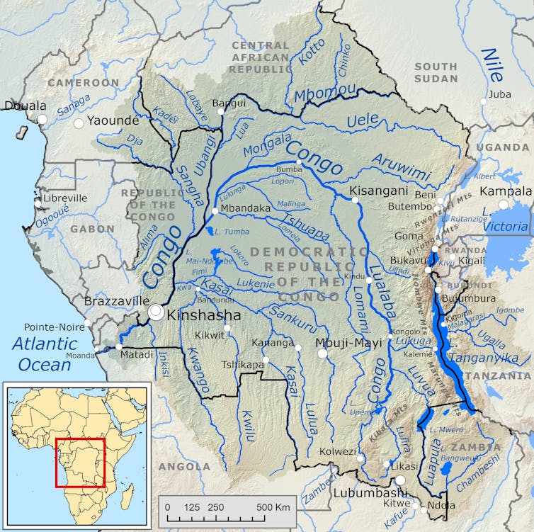 Map showing the Congo River basin.