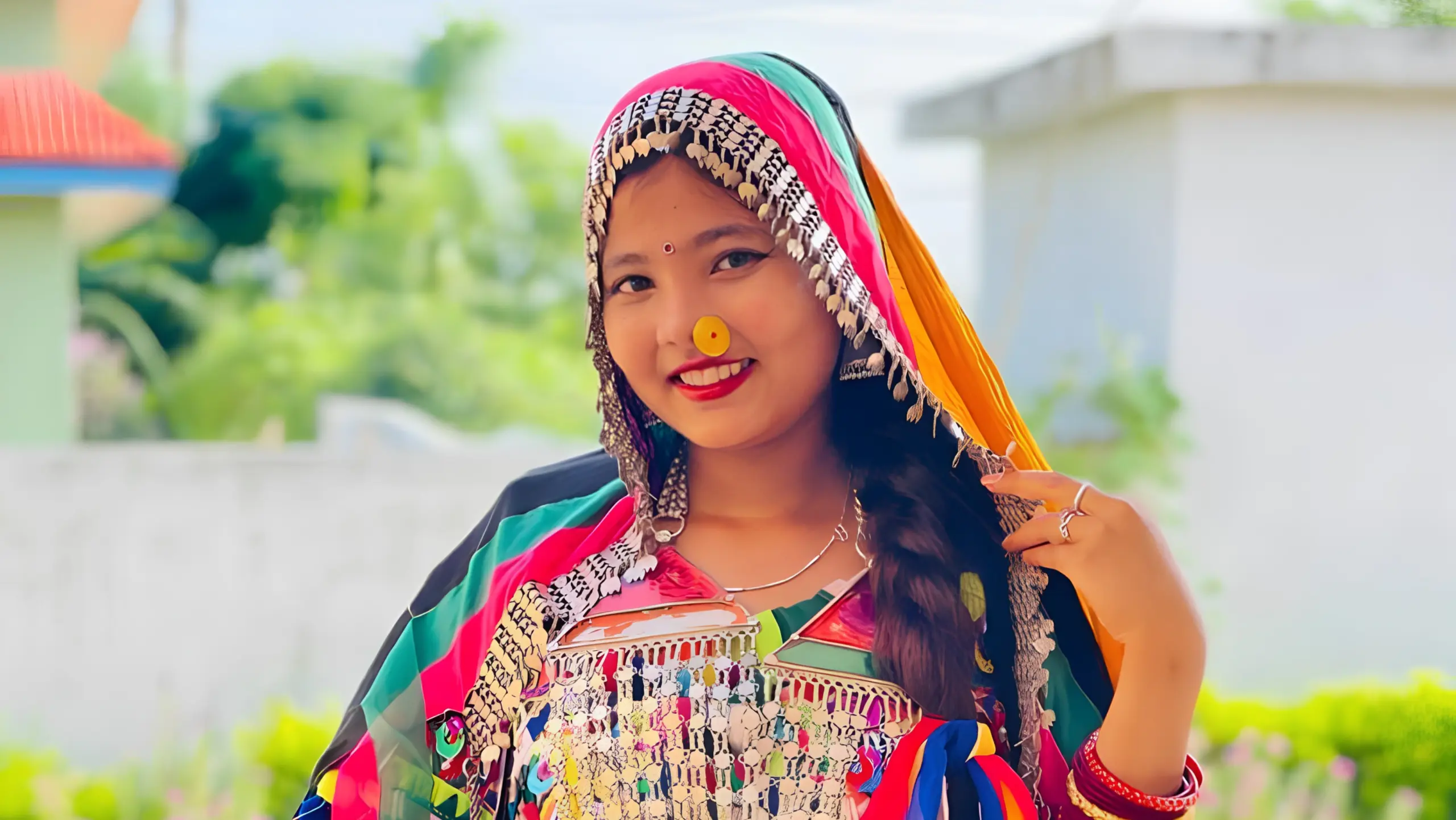 A Rana Tharu housewife, wears traditional attire. Photo: Bikram Rana Tharu. Used with permission.