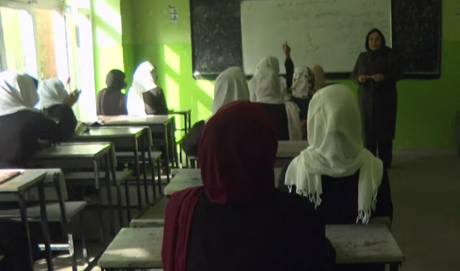 Afghan girls in a classroom. 