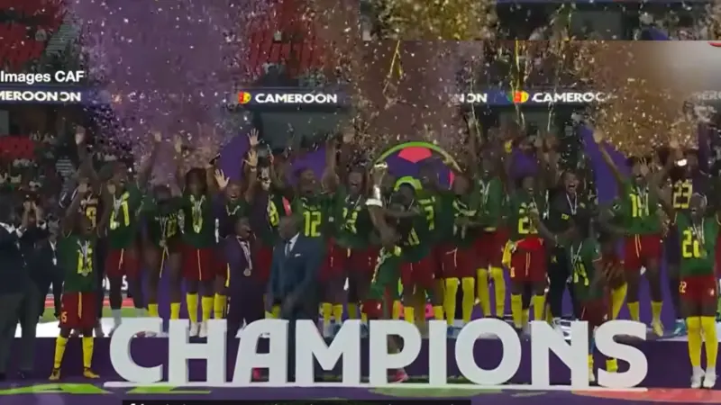 Image of the Cameroonian women’s football team. Screenshot from the video “Cameroon - Women’s CAN: The Undaunted Lionesses Crowned Champions of Africa”