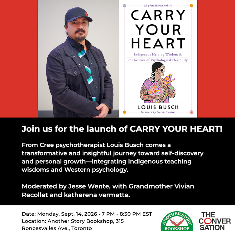An event promotional image that announces a book launch.