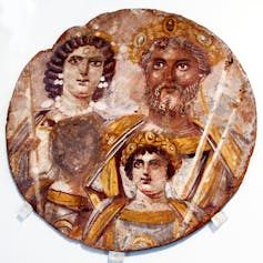 The Severan Tondo depicting Septimius Severus, his wife Julia Donna, their older son Caracalla, and the obliterated image of his murdered co-heir Geta.
