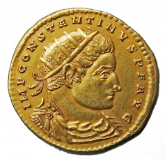 A gold solidus coin from the reign of emperor Constantine I.