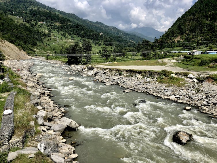 A river running through a remote valley in Nepal.