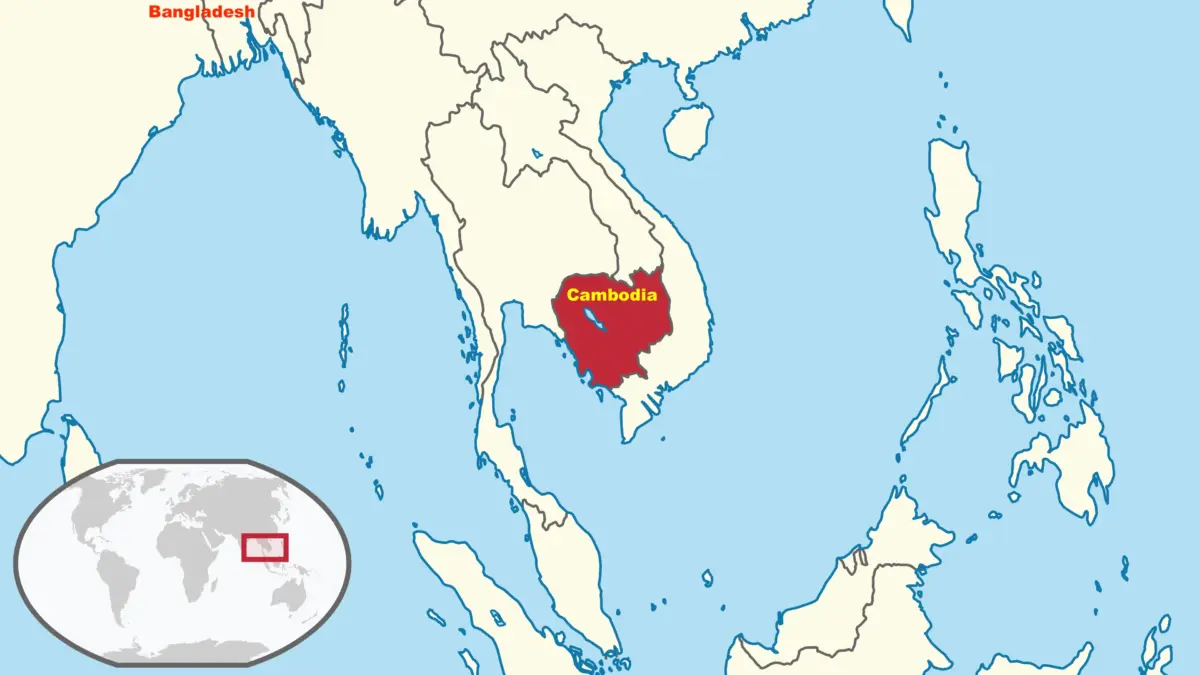 Location of Cambodia and Bangladesh. Image via Wikipedia by TUBS.