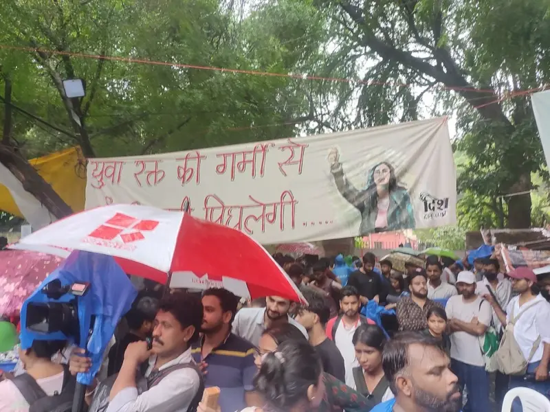 Students from all over India protesting against 2026 NEET UG paper leak at the Jantar Mantar on July 20, 2026 ahead of march to parliament. 