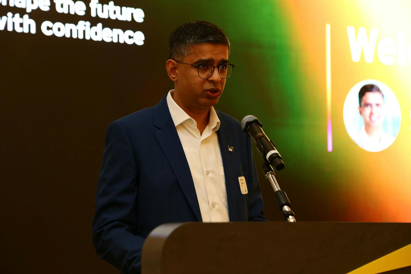 Praveen Tekchandani, EY's Co-leader for Climate Change and Sustainability Services speaks at EY's launch of their Climate Centre of Excellence