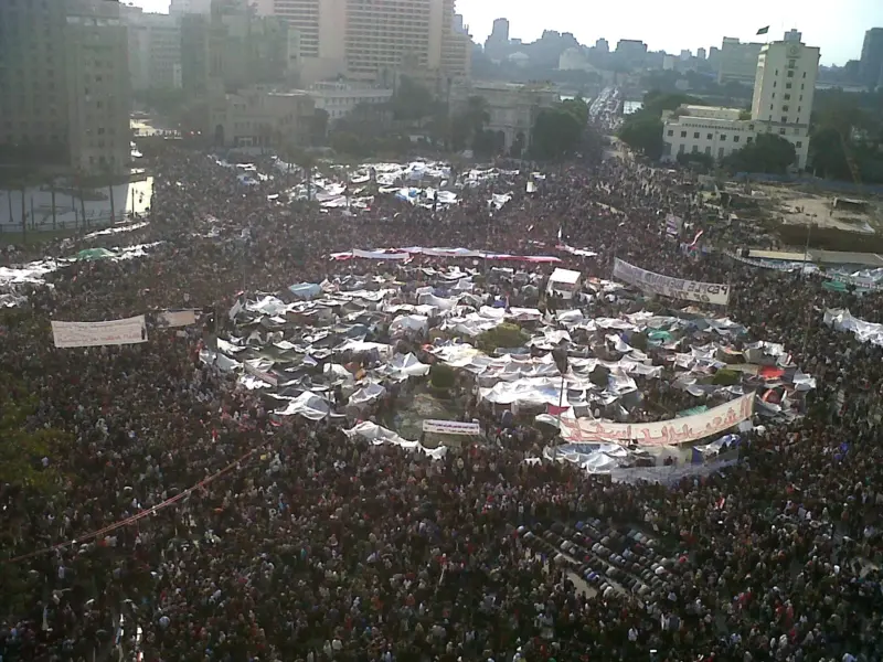 Crowd and tents at Tahrir Square, Cairo, Egypt February 8, 2011