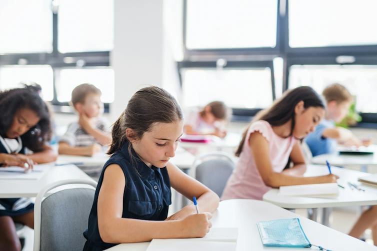 Students in an elementary school classroom