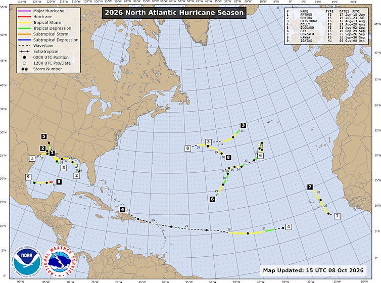 A map shows all the storm tracks in 2026.
