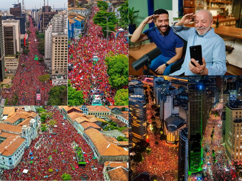 Lula gathered support of massive crowds in the streets and an online army led by federal deputy André Janones, who poses with him during a livestream